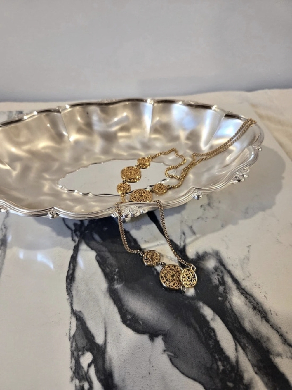 Vintage Gold Filigree Lace Medallion Station Long Chain Necklace 36β
